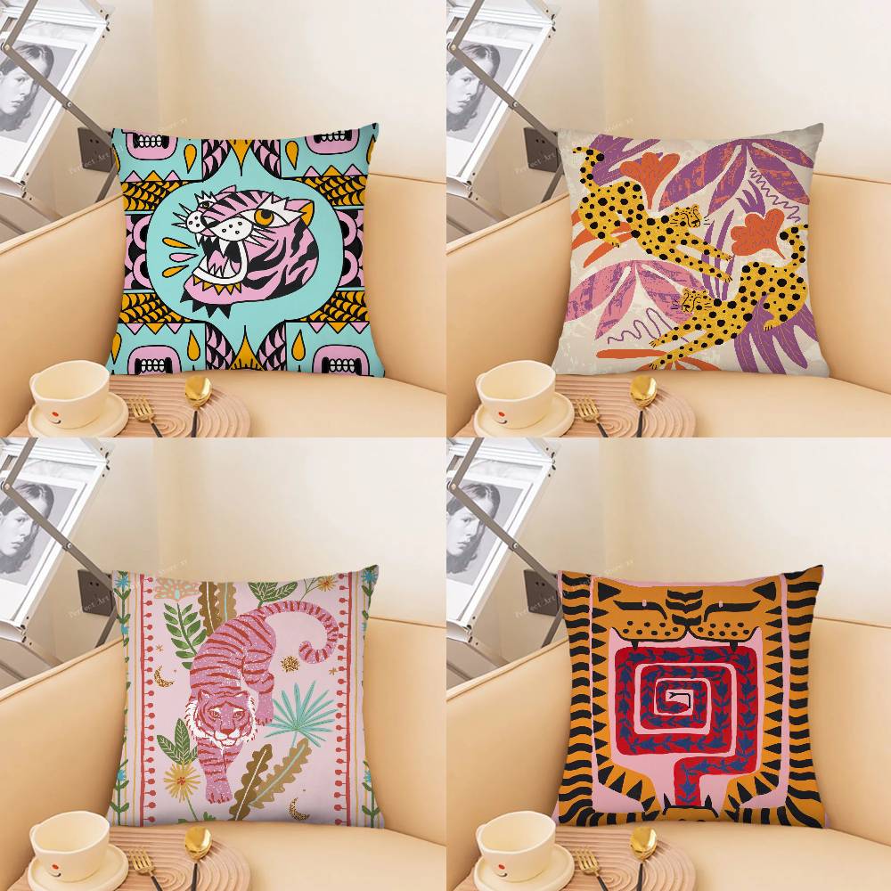 Home Textiles Egypt - อียิปต์โบราณ ปลอกหมอนลายเสือดาวหลากสีสัน ปลอกหมอนแฟชั่นทรงสี่เหลี่ยม สำหรับตกแต่งห้องนอน ห้องนั่งเล่น โซฟา