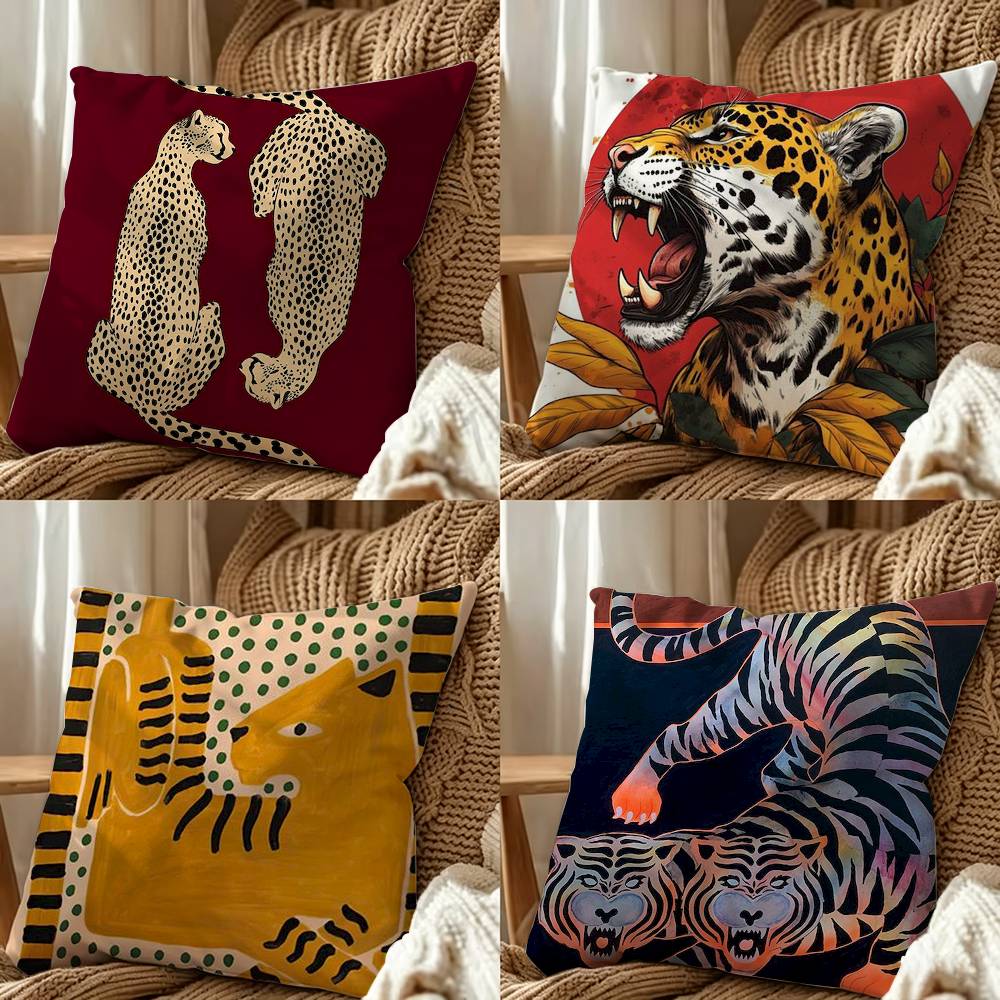 Home Textiles Egypt - ปลอกหมอนอิงลายเสือดาวและเสือที่มีสีสันสดใสจากอียิปต์ พิมพ์ลายสองด้าน สำหรับห้องนอน ข้างเตียง โซฟา