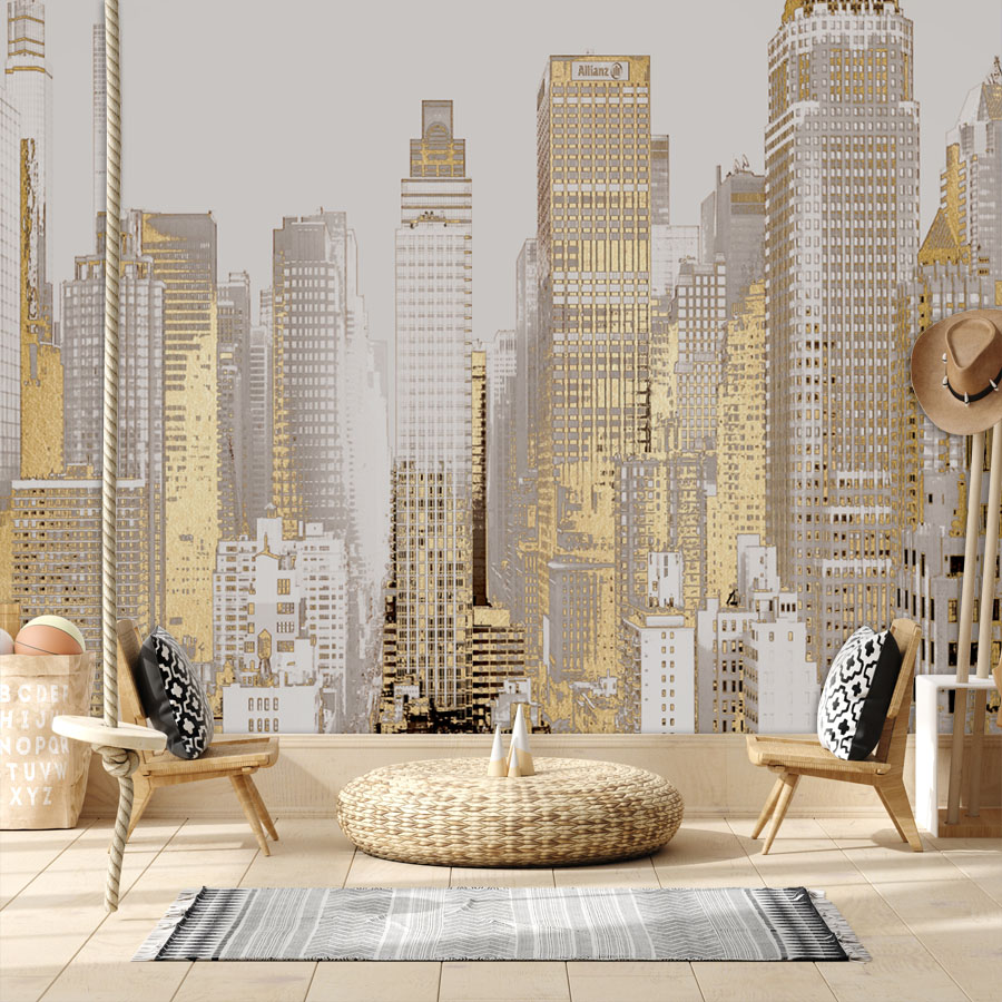 Home Textiles City - วอลเปเปอร์ติดผนังแบบลอกและติดทันสมัยสำหรับห้องนั่งเล่น วอลเปเปอร์ตกแต่งบ้าน ลายอาคารเมือง สำหรับตกแต่งโซฟาและผนัง