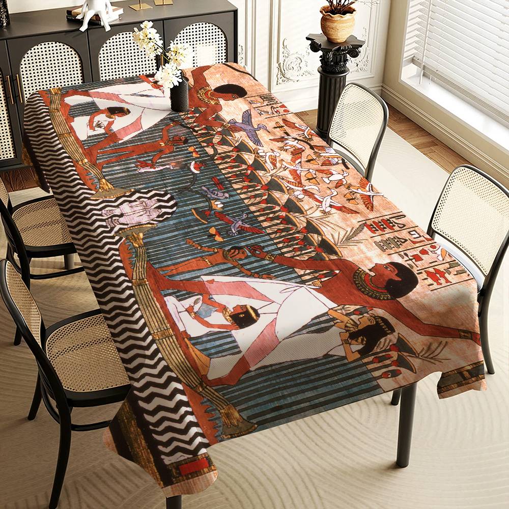 Home Textiles Egypt - ผ้าปูโต๊ะลายสี่เหลี่ยมผืนผ้าสไตล์อียิปต์โบราณ สำหรับตกแต่งโต๊ะอาหารในงานแต่งงาน งานเลี้ยง หรือวันหยุดพักผ่อน