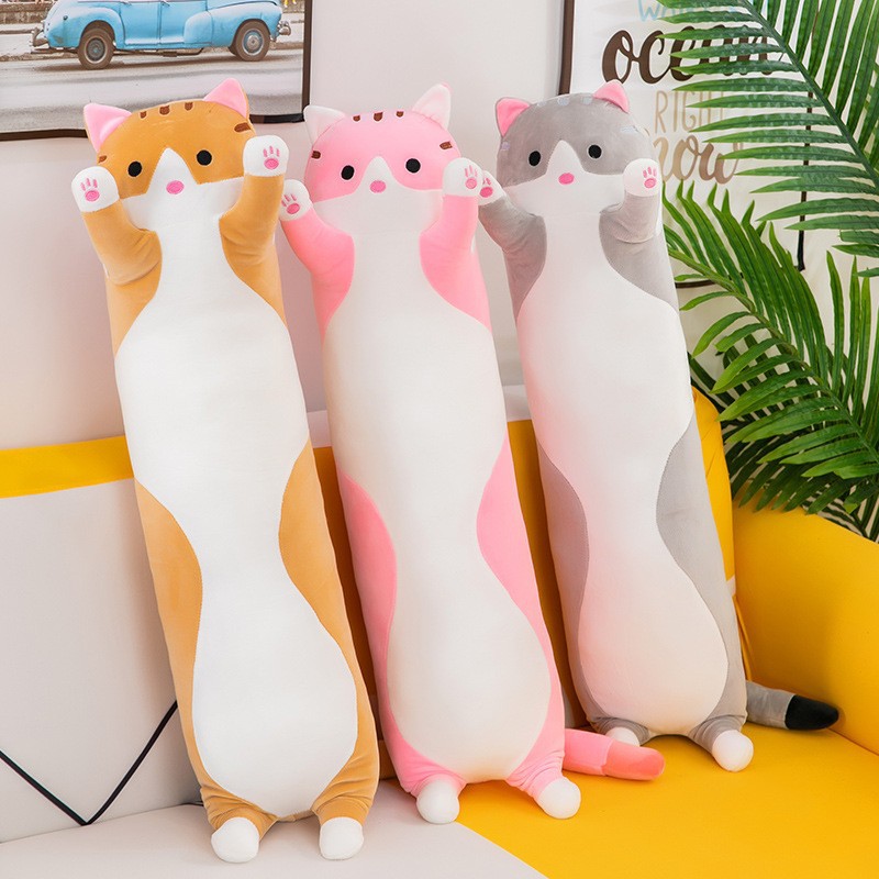 Bolster Pillow Long - ตุ๊กตาแมวน่ารัก ขนนุ่ม สีชมพู น้ำตาล เทา แมวนอน