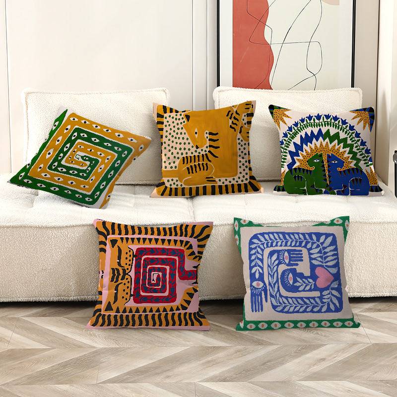 Home Textiles Egypt - ปลอกหมอนอิงลายเสือและเสือดาวอียิปต์โบราณ สำหรับโซฟาและรถยนต์ ของขวัญคริสต์มาส ขนาด 40x40ซม. 45x45ซม.