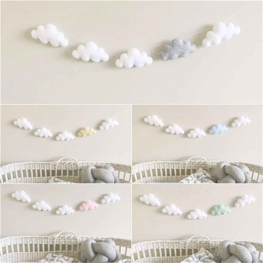 Home Textiles Curtains - Nordic Felt Cloud Garlands String แขวนผนังตกแต่งห้องเด็กเตียงเด็กผ้าม่านแขวนเครื่องประดับแบนเนอร์
