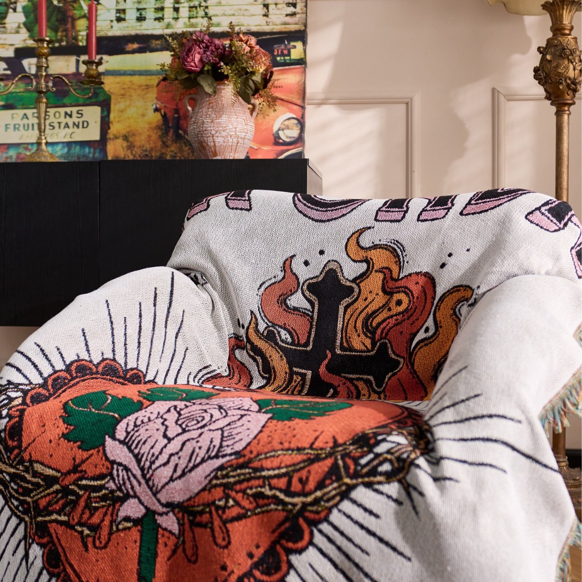 ผ้าห่มลายดอกกุหลาบหัวใจมีหนาม  - Home Textiles City บทวิจารณ์และราคา