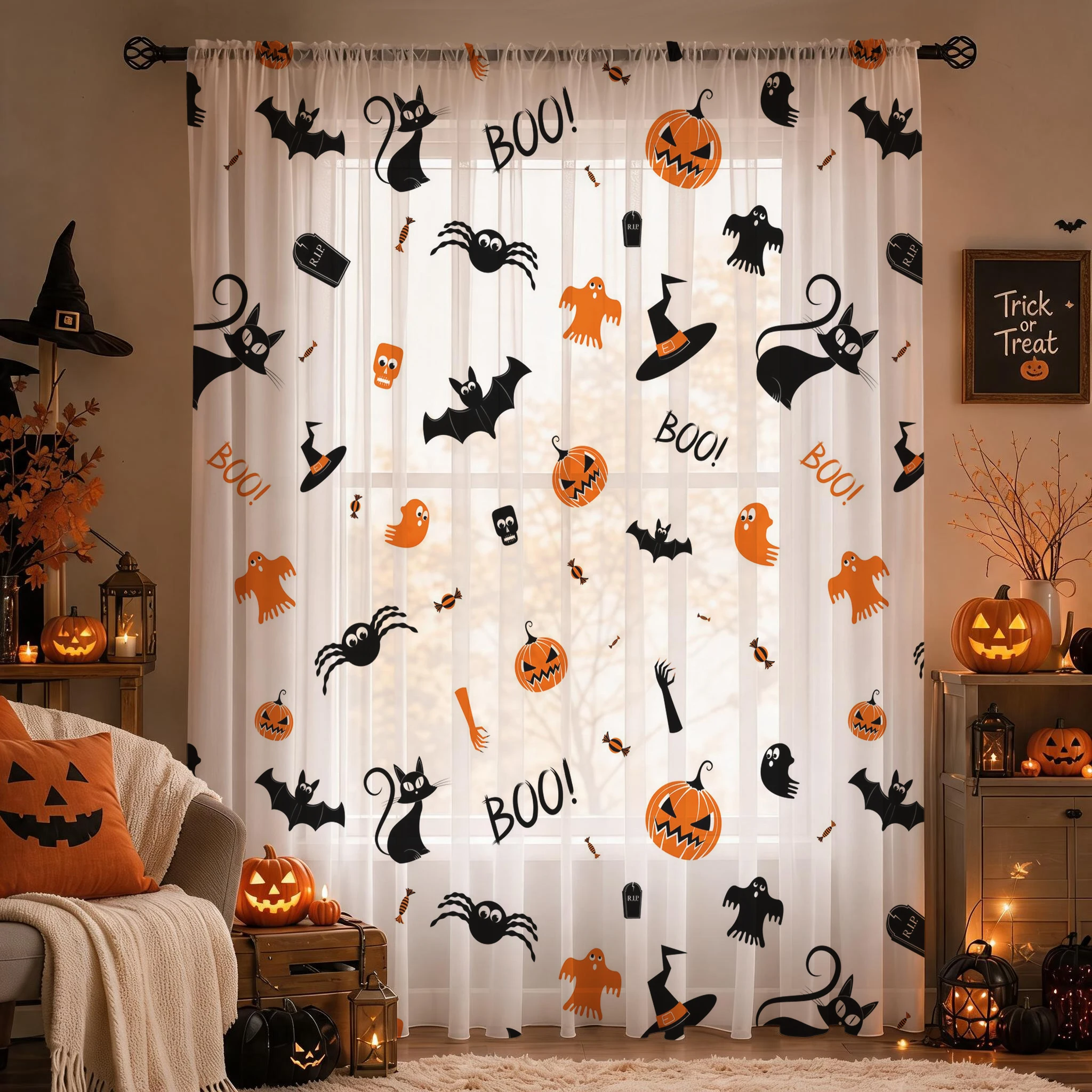 ม่านโปร่งแสงสำหรับเทศกาลฮาโลวี - Curtain Sheer Voile บทวิจารณ์และราคา