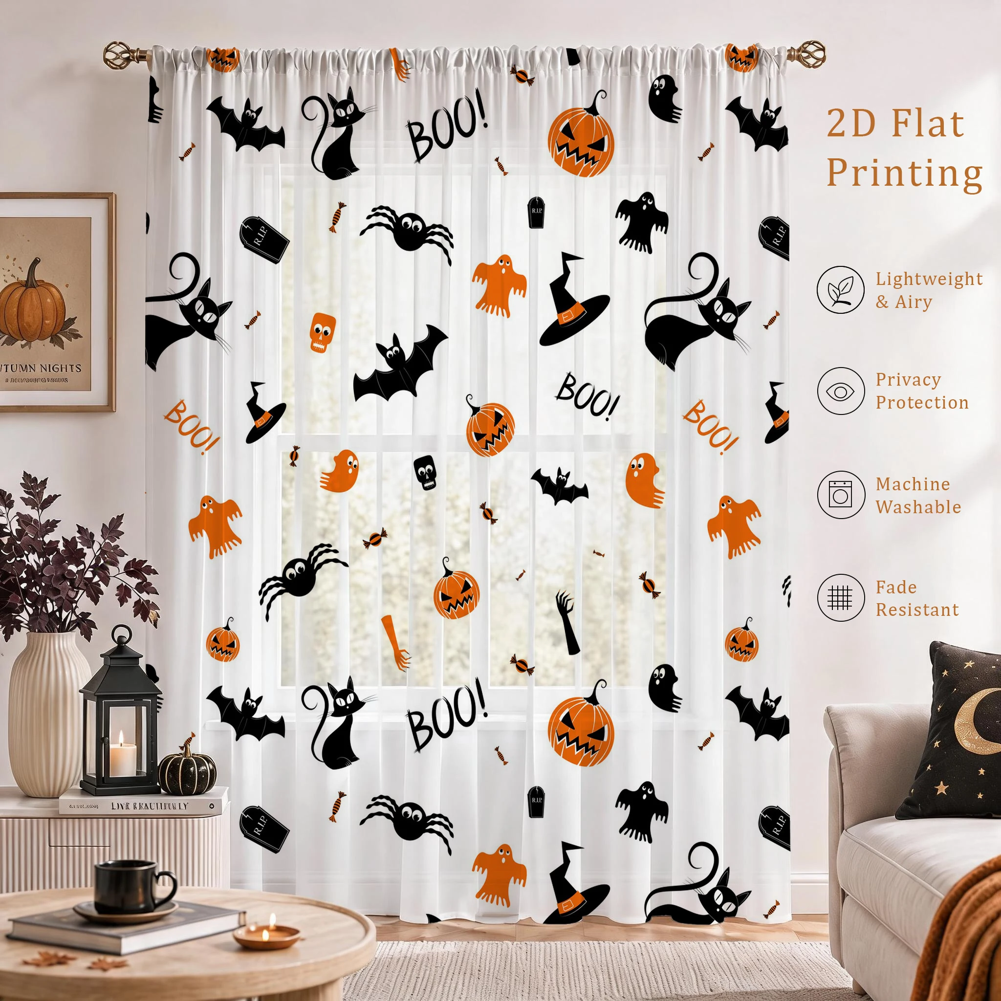 ม่านโปร่งแสงสำหรับเทศกาลฮาโลวี - Curtain Sheer Voile บทวิจารณ์และราคา