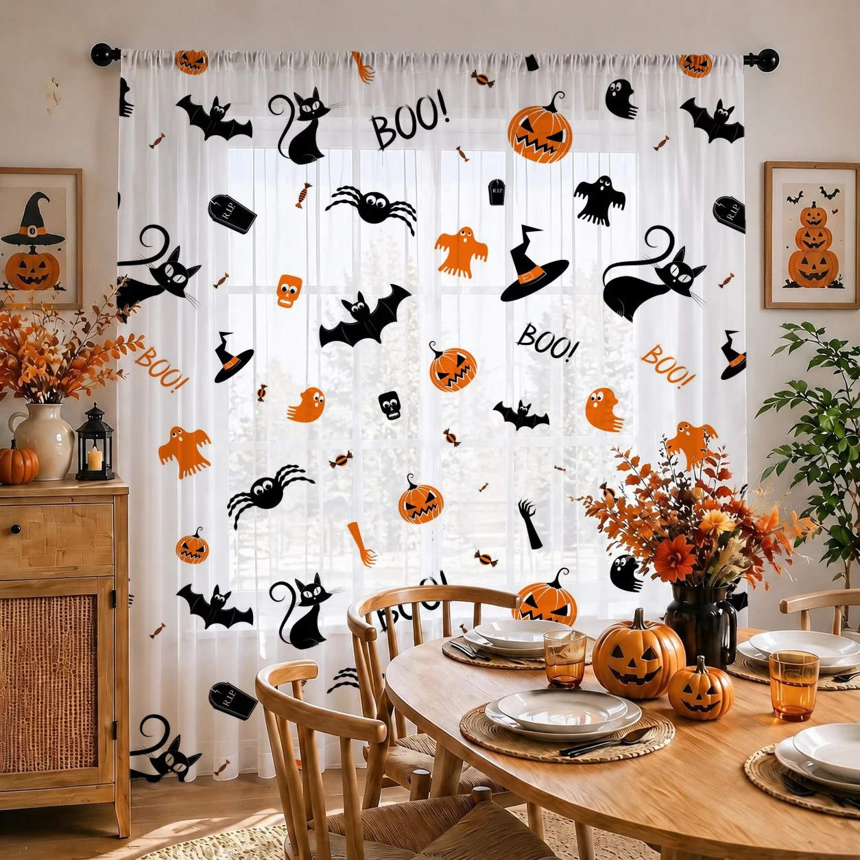 ม่านโปร่งแสงสำหรับเทศกาลฮาโลวี - Curtain Sheer Voile บทวิจารณ์และราคา